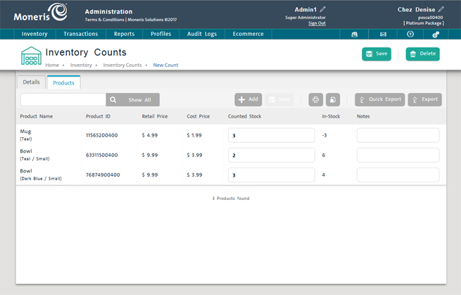 Modifyiers Count Adding a New Inventory Count