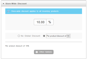 The Store-Wide Discount popup enables you to set up a percentage discount.